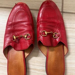 Gucci Red Leather Mules with Gold Hardware